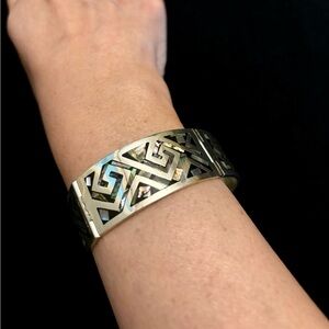 💝 Vintage Taxco Sterling Silver 925 Bracelet, 4-panel Abalone Bracelet